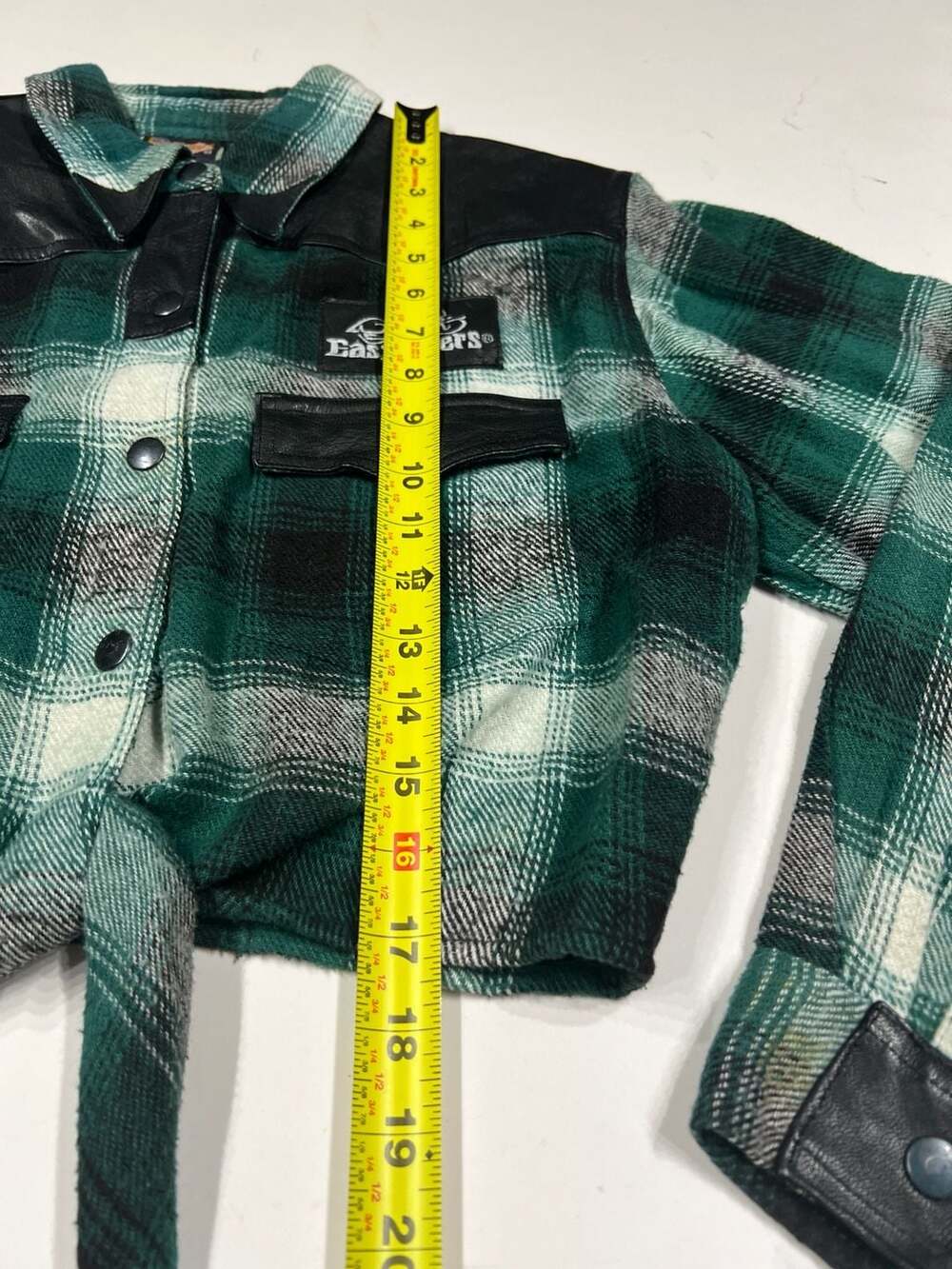 Easyriders Vintage Plaid Flannel Leather Trim Tie Front Cropped Shirt Size L - Picture 2 of 8